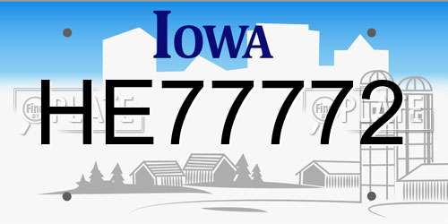 HE77772 Iowa License Plate