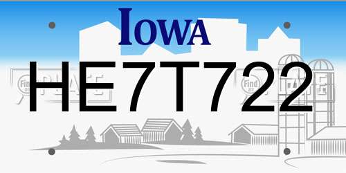 HE7T722 Iowa License Plate