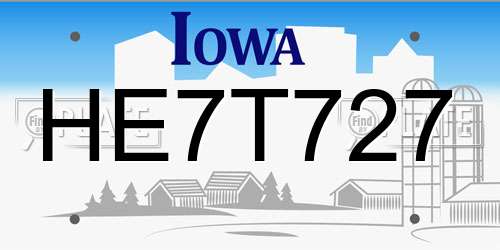 HE7T727 Iowa License Plate