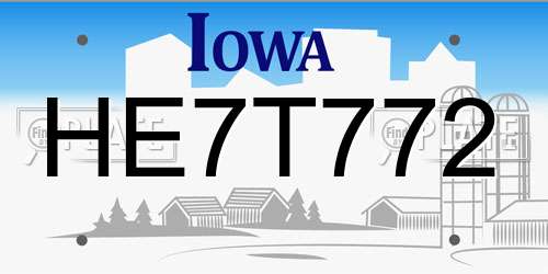HE7T772 Iowa License Plate