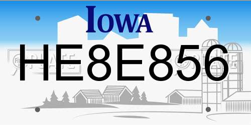 HE8E856 Iowa License Plate