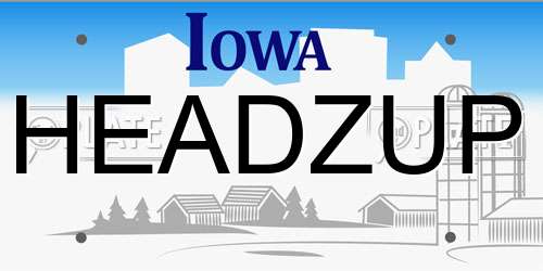 HEADZUP Iowa License Plate
