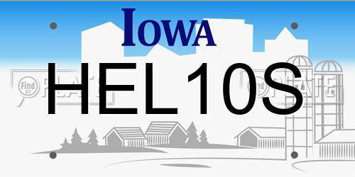 HEL10S Iowa License Plate