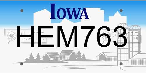 HEM763 Iowa License Plate