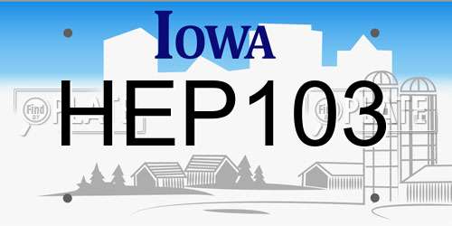 HEP103 Iowa License Plate