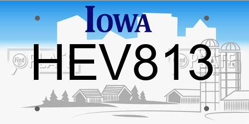 HEV813 Iowa License Plate