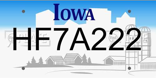 HF7A222 Iowa License Plate