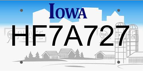 HF7A727 Iowa License Plate
