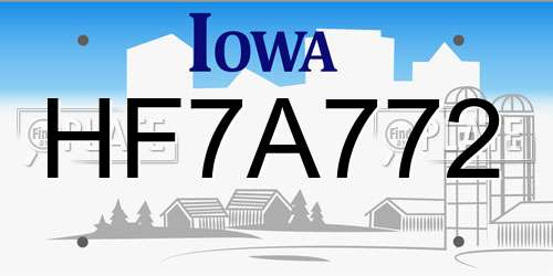 HF7A772 Iowa License Plate