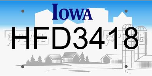 HFD3418 Iowa License Plate