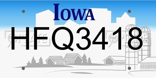 HFQ3418 Iowa License Plate