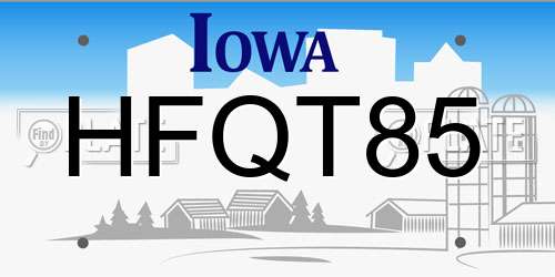 HFQT85 Iowa License Plate