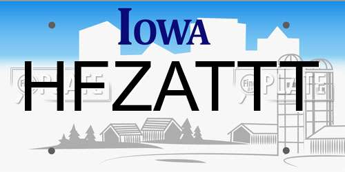 HFZATTT Iowa License Plate