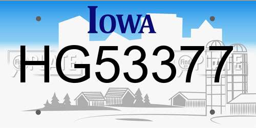 HG53377 Iowa License Plate