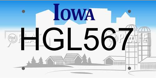 HGL567 Iowa License Plate
