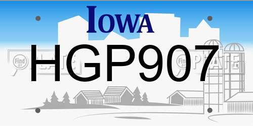 HGP907 Iowa License Plate