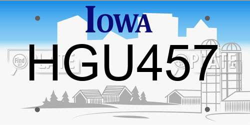 HGU457 Iowa License Plate