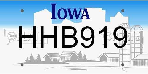 HHB919 Iowa License Plate