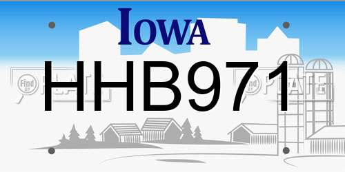 HHB971 Iowa License Plate