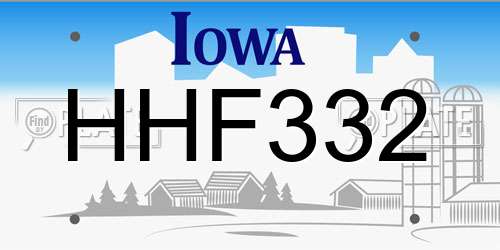 HHF332 Iowa License Plate