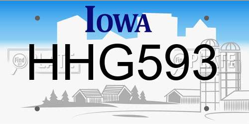 HHG593 Iowa License Plate