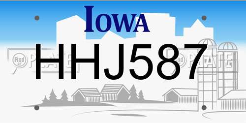 HHJ587 Iowa License Plate