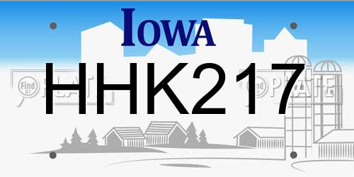 HHK217 Iowa License Plate