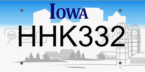HHK332 Iowa License Plate
