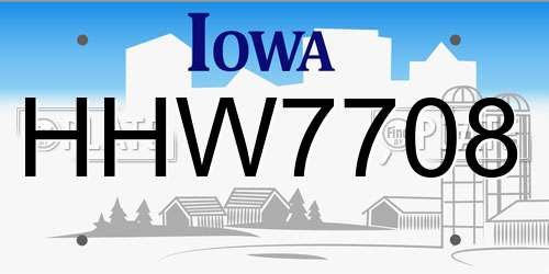 HHW7708 Iowa License Plate