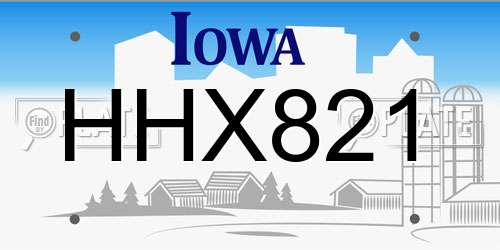 HHX821 Iowa License Plate