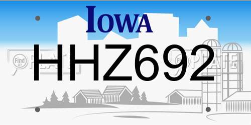 HHZ692 Iowa License Plate