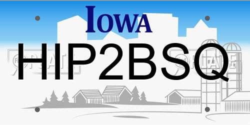 HIP2BSQ Iowa License Plate
