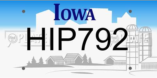 HIP792 Iowa License Plate