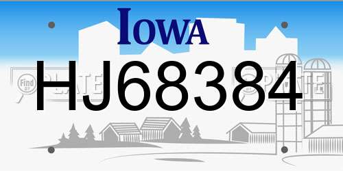 HJ68384 Iowa License Plate