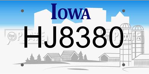 HJ8380 Iowa License Plate