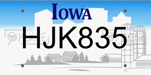 HJK835 Iowa License Plate