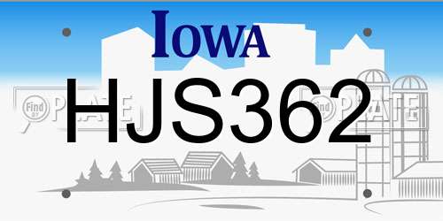 HJS362 Iowa License Plate