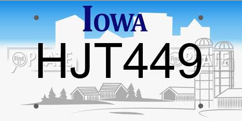 HJT449 Iowa License Plate
