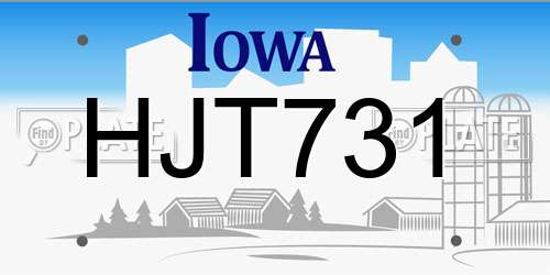 HJT731 Iowa License Plate