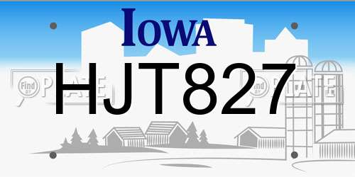 HJT827 Iowa License Plate