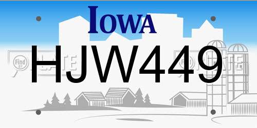 HJW449 Iowa License Plate