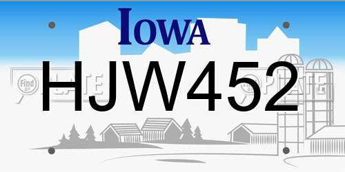 HJW452 Iowa License Plate
