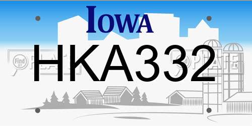HKA332 Iowa License Plate