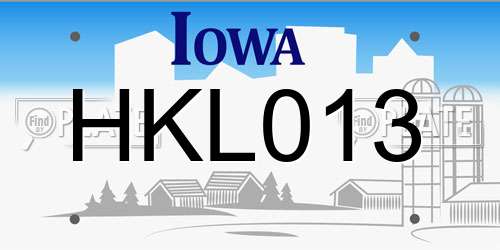 HKL013 Iowa License Plate