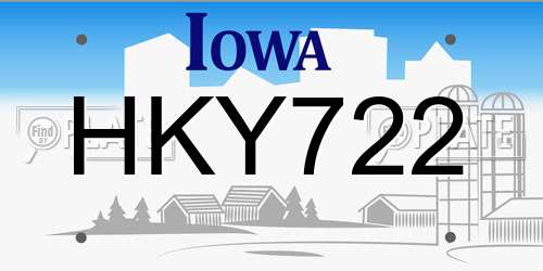 HKY722 Iowa License Plate