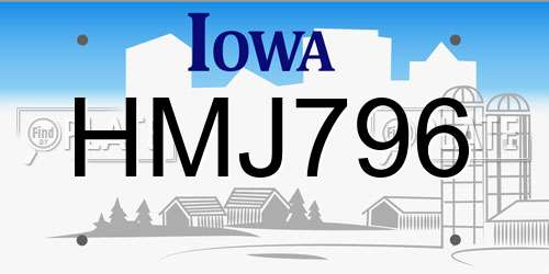 HMJ796 Iowa License Plate
