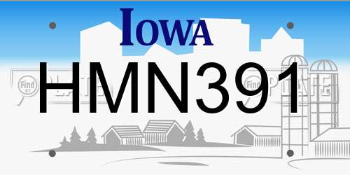 HMN391 Iowa License Plate
