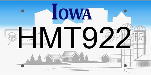 HMT922 Iowa License Plate
