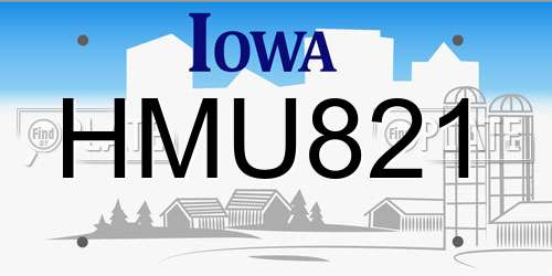 HMU821 Iowa License Plate