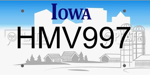 HMV997 Iowa License Plate
